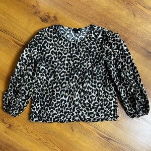 J. Crew Women's Size M Rosarita Leopard Ruffle Sleeve Cotton Poplin Shirt